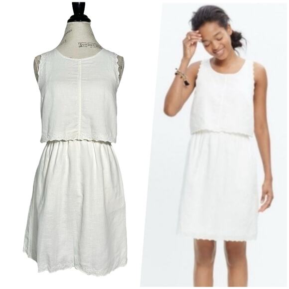 Madewell Dresses & Skirts - Madewell | Women | White Linen Blend Crossback Eyelet Spring Mini Dress | Size 2
